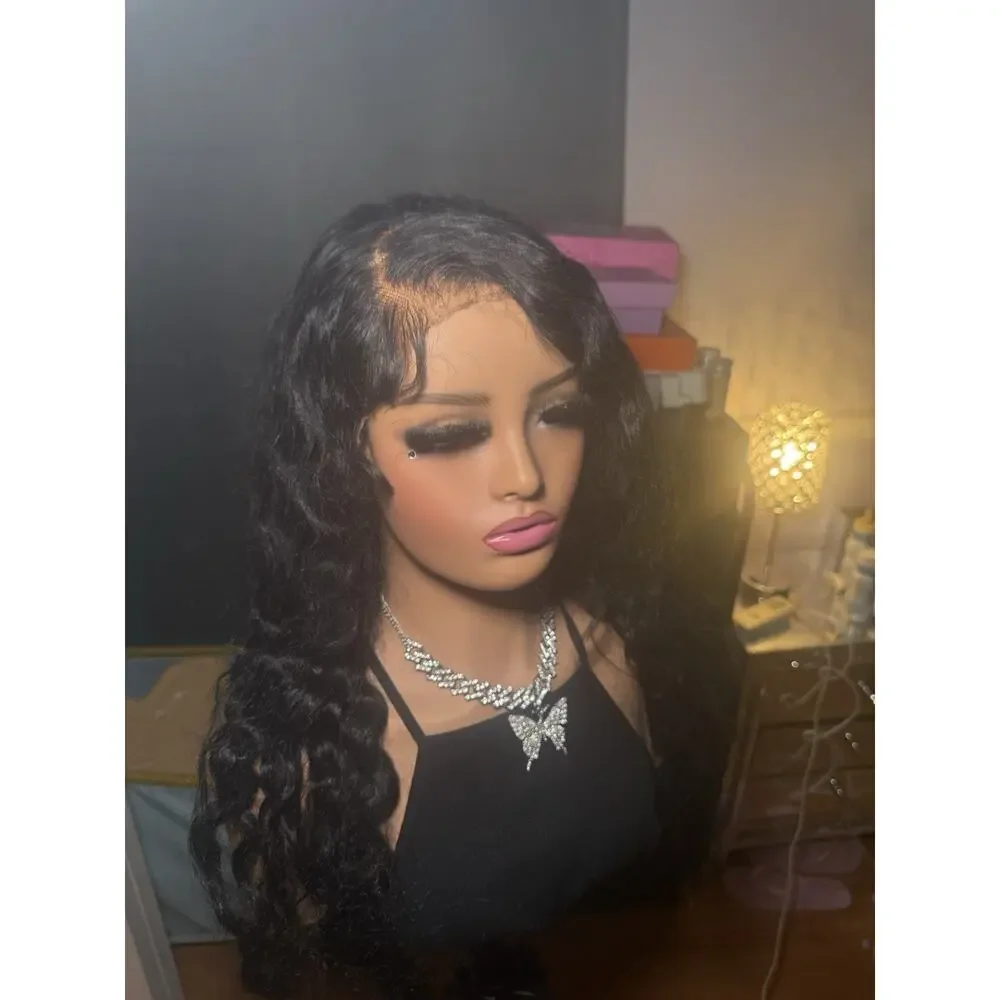 100% Human Hair Wig 13x6 Lace Front Black Wavy Pre-Plucked Customized